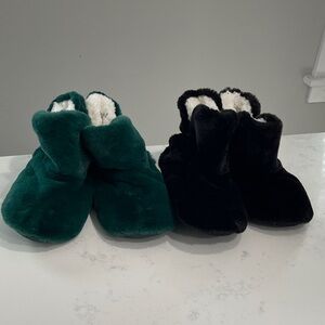 NWOT Cozy Green and Black Plush Slippers - get both!